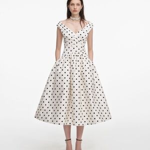 Self-Portrait Cream Polka Dot Cotton Midi Dress